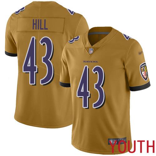 Baltimore Ravens Limited Gold Youth Justice Hill Jersey NFL Football #43 Inverted Legend->youth nfl jersey->Youth Jersey